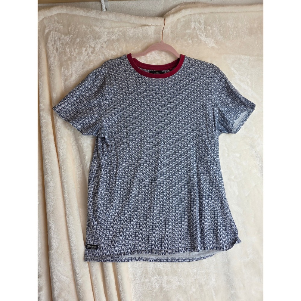 Threadbare Denim Corps Men's Medium T‎ Shirt Blue White Wave Pattern Red Collar